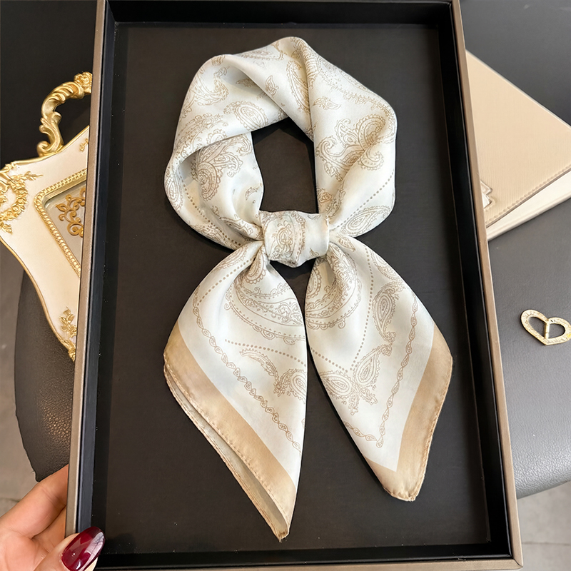 Head Wrap Turban - 빈티지 베이지 페이즐리 프린트 스퀘어 스카프