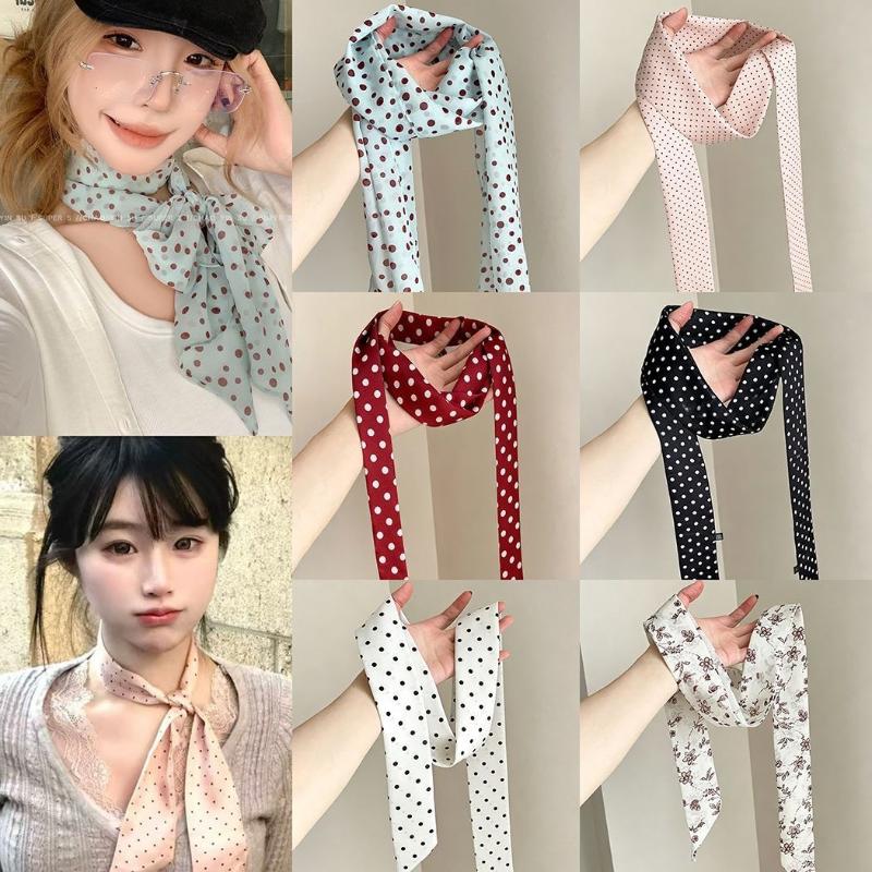 폴카 도트 꽃무늬 프린트 실크 스카프 얇은 넥 스카프  - Head Wrap Turban 리뷰 및 가격