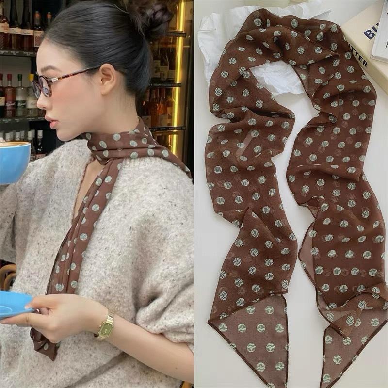 폴카 도트 꽃무늬 프린트 실크 스카프 얇은 넥 스카프  - Head Wrap Turban 리뷰 및 가격