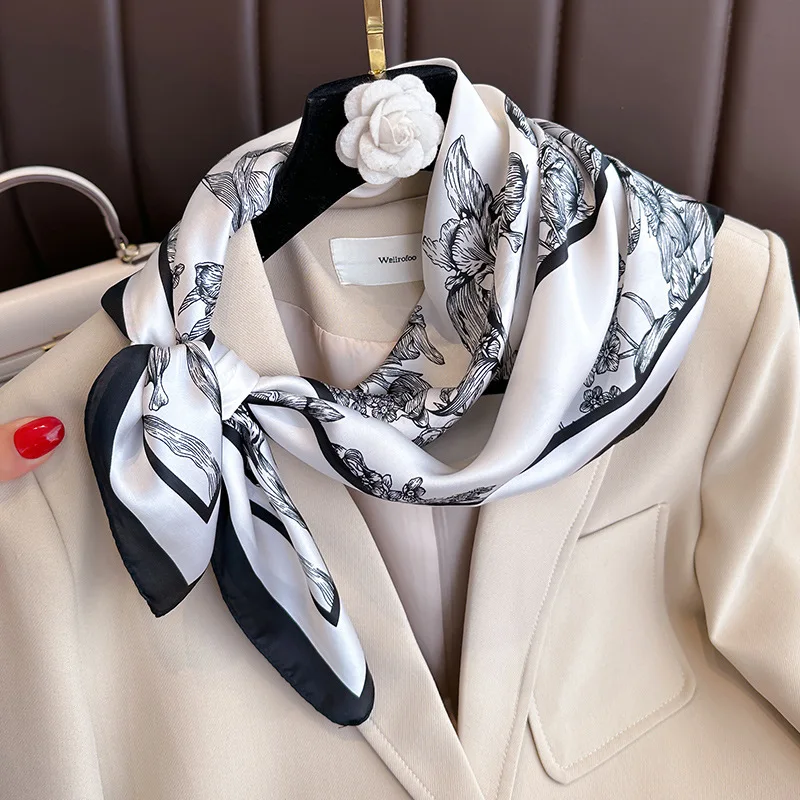 여성용 플라워 프린트 실크 스퀘어 스카프, 럭셔리 풀라 - Silk Neck Scarf 리뷰 및 가격