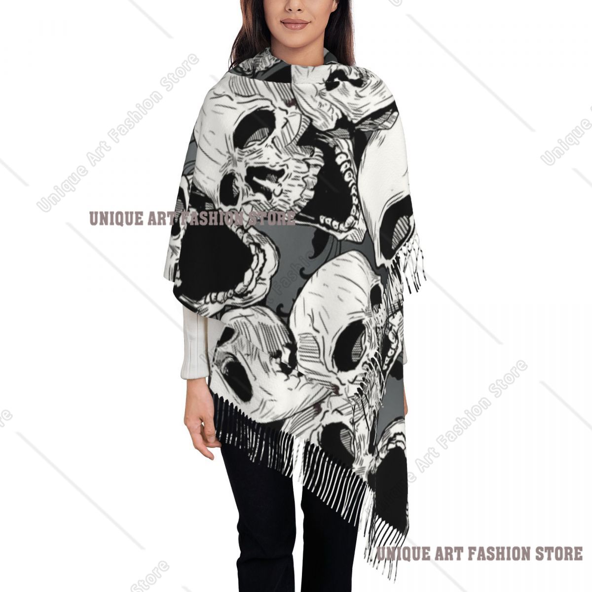 여성용 태슬 스카프 데스 스컬 고딕 대형 부드럽고 따뜻 - Pashmina Wrap Large 리뷰 및 가격